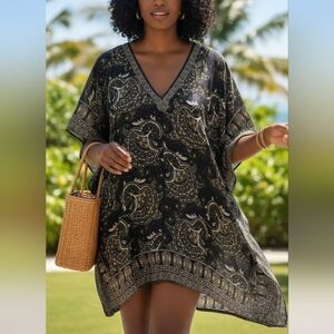 Black and G Patterned Kaftan